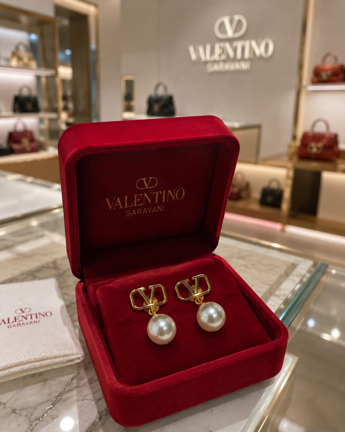 Pearl Drop Earrings with V Detail