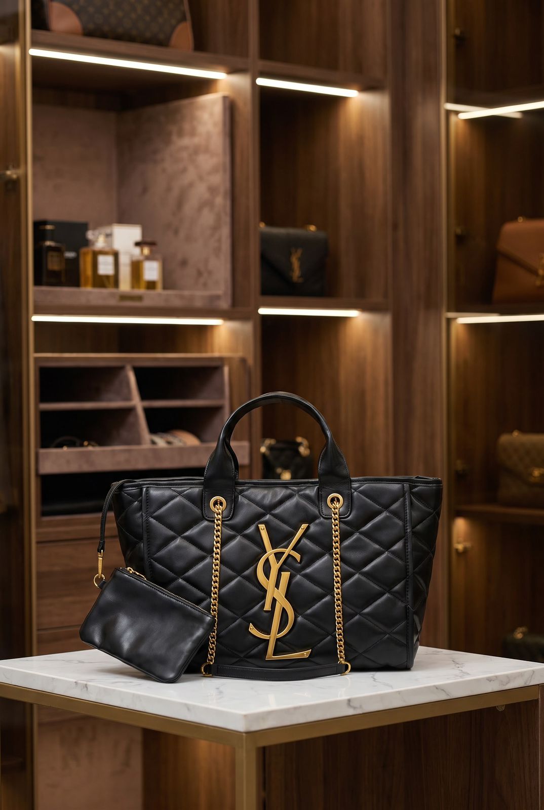 YSL Logo Tote Bag 12A High End Quality Detachable Pouch Women India