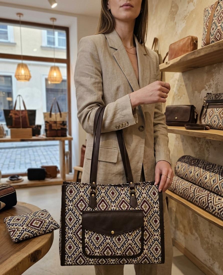 Jacquard Plush Tote Bag with Matching Pouch - PR Collection
