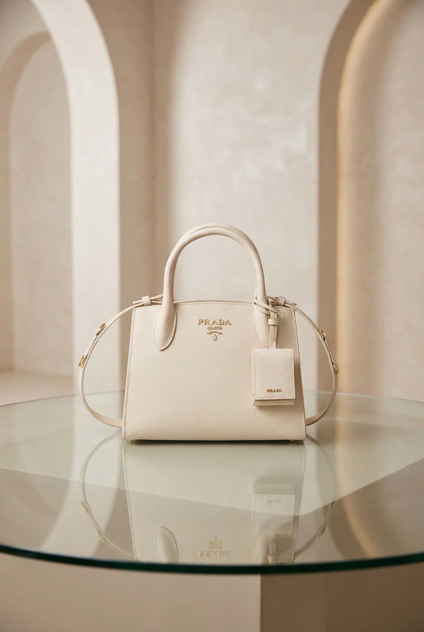 Women Saffiano Monochrome Handbag White 12A Quality Luxury With Box Dust Cover Detachable Strap India