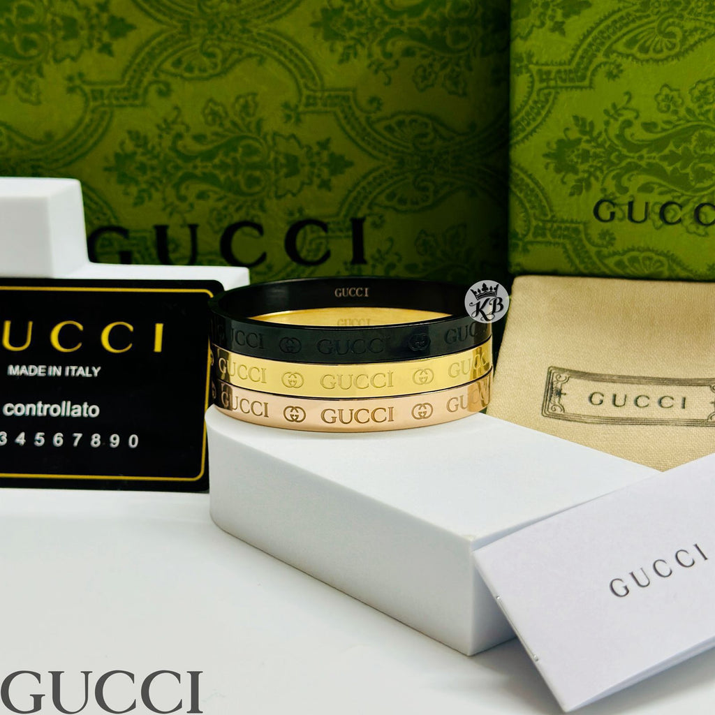 Gucci Premium Unisex Metal Bracelet Black Gold Rose Gold With Green Box - PR Collection
