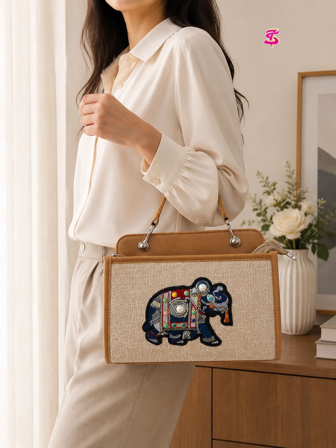 Elephant Print Sling Bag with Long Belt - PR Collection